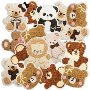 16pcs Plush Bear Embroidered Patches Cute Animal Appliques for Clothes and Bags